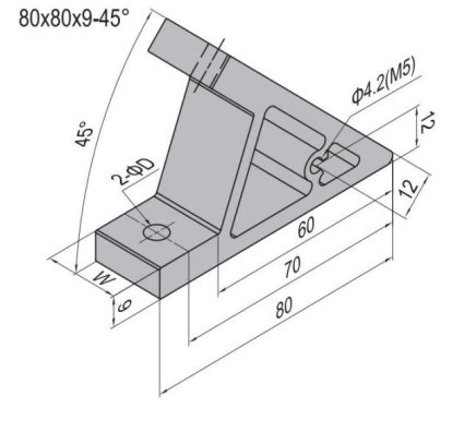 Kąt 45°, 80x80x9 mm