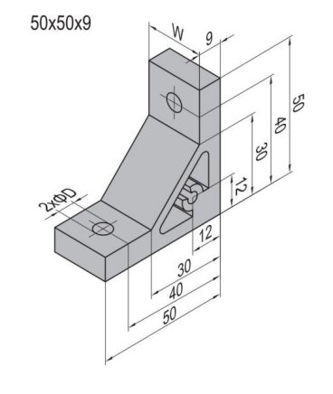 Kąt 90°, 50x50x9 mm